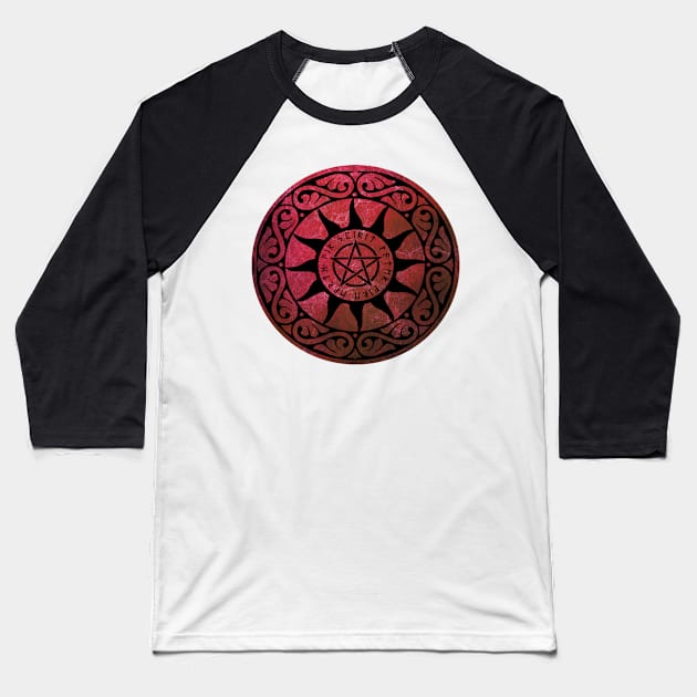 Five Elements Runic Magical Pentacle - Red Version Baseball T-Shirt by sarahwainwright